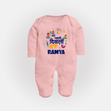 Mini Mithai Monster My First Diwali Sleep Suit | Personalized Baby Outfit - BABY PINK - New Born (Chest 7.5")