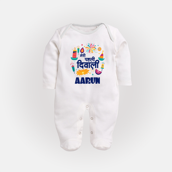 My First Diwali Colorful Celebration Full Body Suit - WHITE - New Born (Chest 7.5")