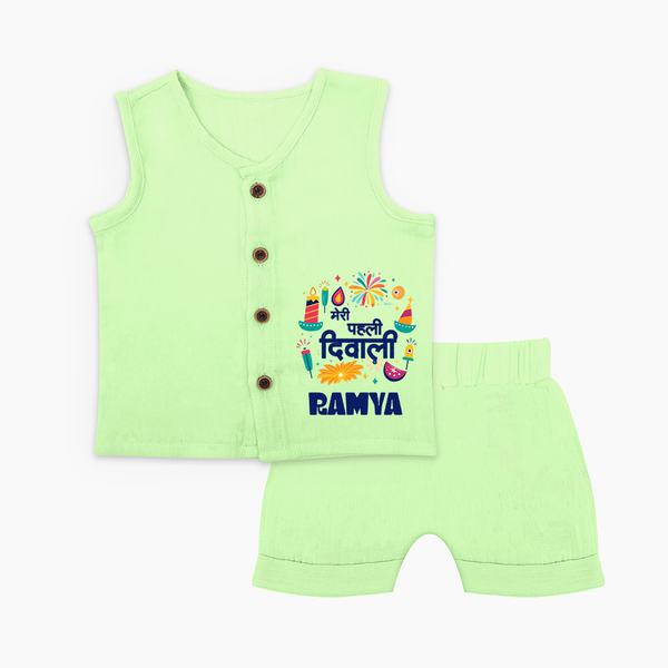 Mini Mithai Monster My First Diwali Jabla Set | Personalized Baby Outfit - PASTEL GREEN - 0 - 3 Months Old (Chest 9.8")