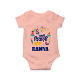 Mini Mithai Monster My First Diwali Romper | Personalized Baby Outfit - PEACH - New Born (Chest 14")