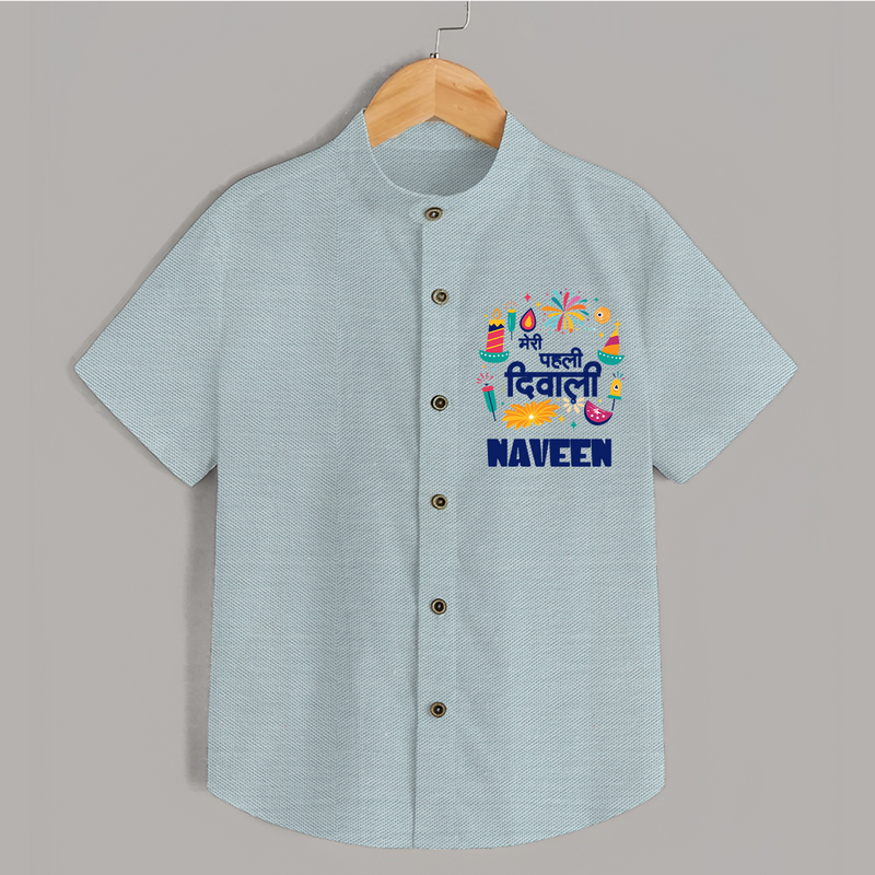 Mini Mithai Monster My First Diwali Shirt | Personalized Baby Outfit - ARCTIC BLUE - 0 - 6 Months Old (Chest 23")
