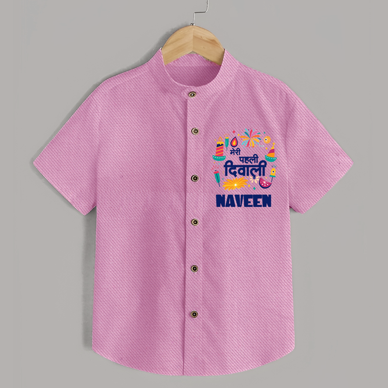 Mini Mithai Monster My First Diwali Shirt | Personalized Baby Outfit - BABY PINK - 0 - 6 Months Old (Chest 23")