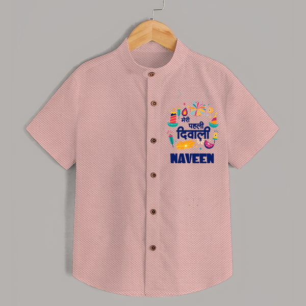 Mini Mithai Monster My First Diwali Shirt | Personalized Baby Outfit - PEACH - 0 - 6 Months Old (Chest 23")