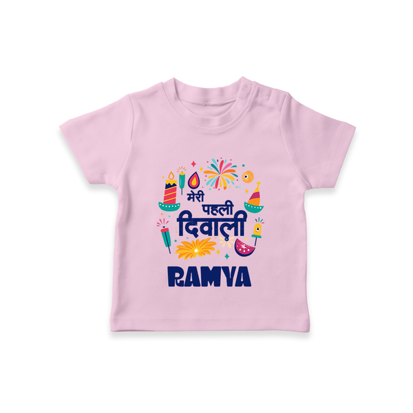 Mini Mithai Monster My First Diwali Tshirt | Personalized Baby Outfit - BABY PINK - 0-5 Months Old (Chest 17")