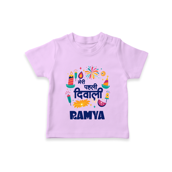Mini Mithai Monster My First Diwali Tshirt | Personalized Baby Outfit - LILAC - 0-5 Months Old (Chest 17")