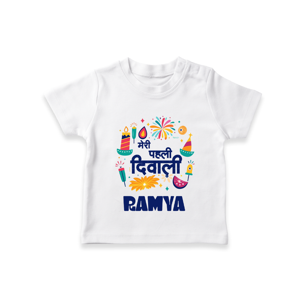 Mini Mithai Monster My First Diwali Tshirt | Personalized Baby Outfit - WHITE - 0-5 Months Old (Chest 17")