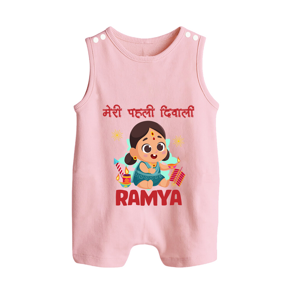 My First Diwali Firework Dreams Button Romper - BABY PINK - New Born (Chest 18")