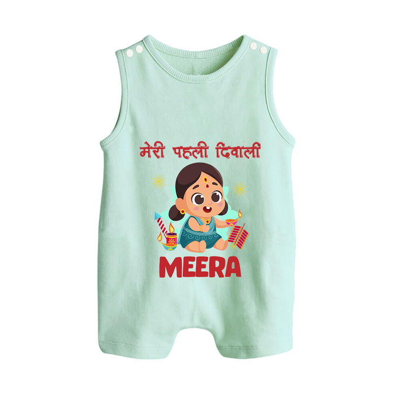 Enga Veetu Dheepam My First Diwali Romper Suit | Custom Baby Outfit for Festival - MINT GREEN - 0 - 5 Months Old (Chest 18")