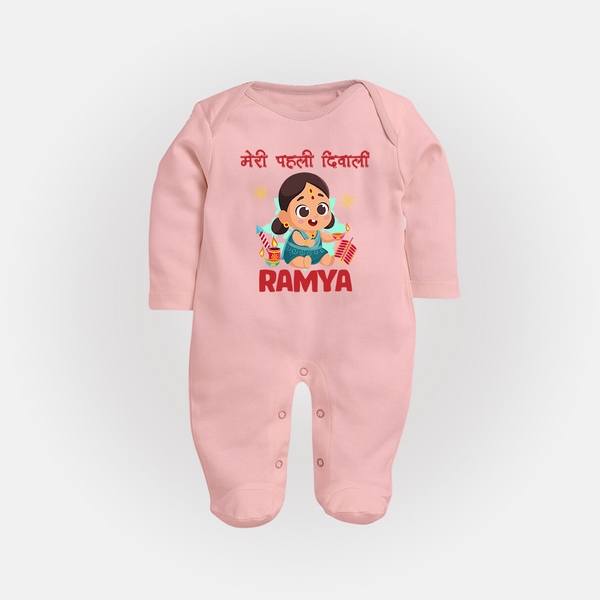 My First Diwali Firework Dreams Full Body Suit - BABY PINK - New Born (Chest 7.5")