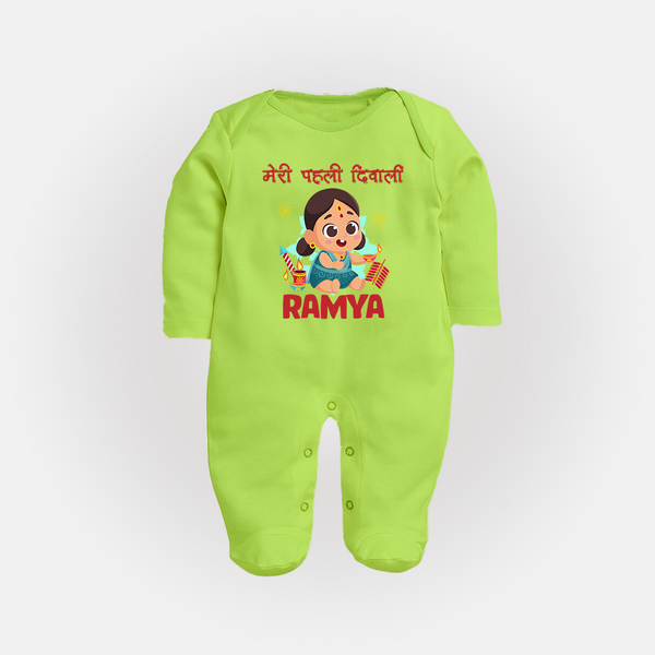 My First Diwali Firework Dreams Full Body Suit - LIME GREEN - New Born (Chest 7.5")