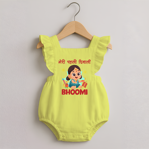 My First Diwali Firework Dreams Romper Frock - PASTEL YELLOW - 0 - 3 Months Old (Chest 19")