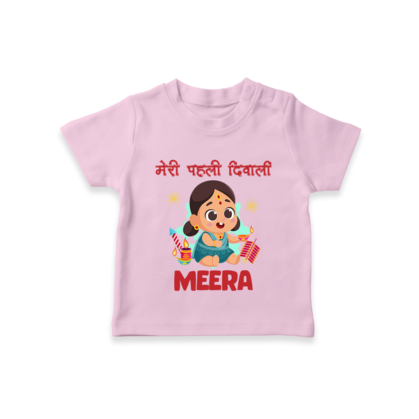 Enga Veetu Dheepam My First Diwali Tshirt | Custom Baby Outfit for Festival - BABY PINK - 0-5 Months Old (Chest 17")