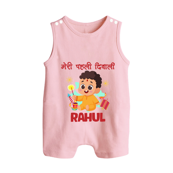 My First Diwali Happy Moments Button Romper - BABY PINK - New Born (Chest 18")