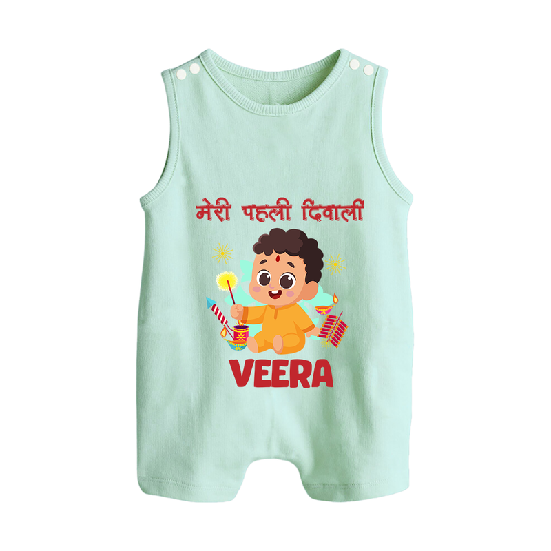Chota Pattaka My First Diwali Romper Suit | Custom Baby Romper Suit for Little Firecracker - MINT GREEN - 0 - 5 Months Old (Chest 18")