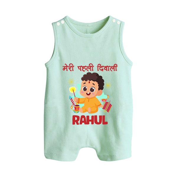 My First Diwali Happy Moments Button Romper - MINT GREEN - New Born (Chest 18")