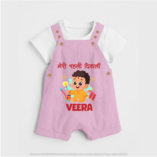 Chota Pattaka My First Diwali Dungaree Set | Custom Baby Dungaree Set for Little Firecracker - BABY PINK - 0 - 5 Months Old (Chest 18")