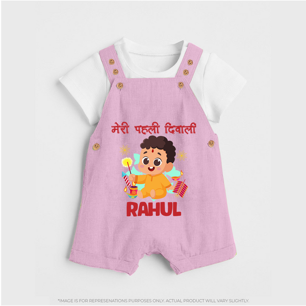 My First Diwali Happy Moments Dungaree - BABY PINK - 0 - 5 Months Old (Chest 18")