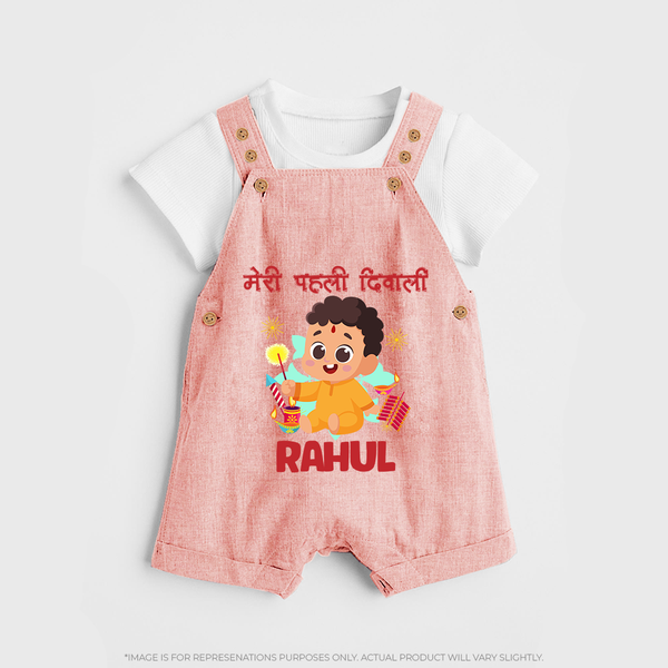 My First Diwali Happy Moments Dungaree - PEACH - 0 - 5 Months Old (Chest 18")