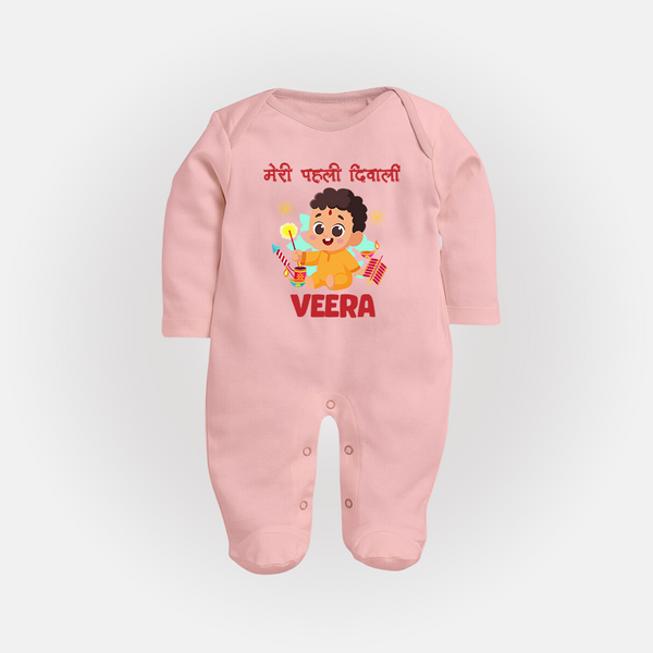 Chota Pattaka My First Diwali Sleep Suit | Custom Baby Sleep Suit for Little Firecracker - BABY PINK - New Born (Chest 7.5")