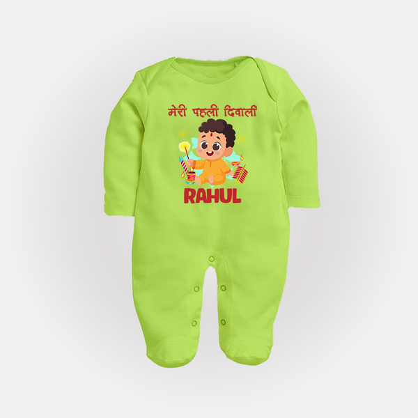 My First Diwali Happy Moments Full Body Suit - LIME GREEN - New Born (Chest 7.5")