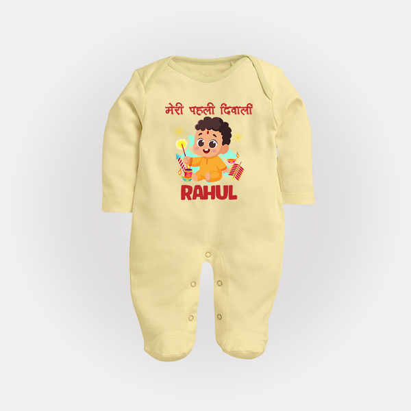 My First Diwali Happy Moments Full Body Suit - PASTEL YELLOW - New Born (Chest 7.5")
