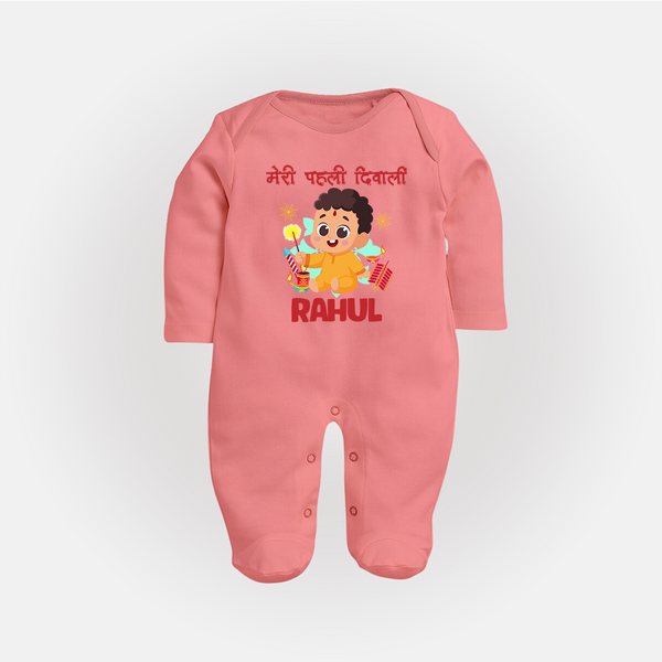 My First Diwali Happy Moments Full Body Suit - PEACH - New Born (Chest 7.5")