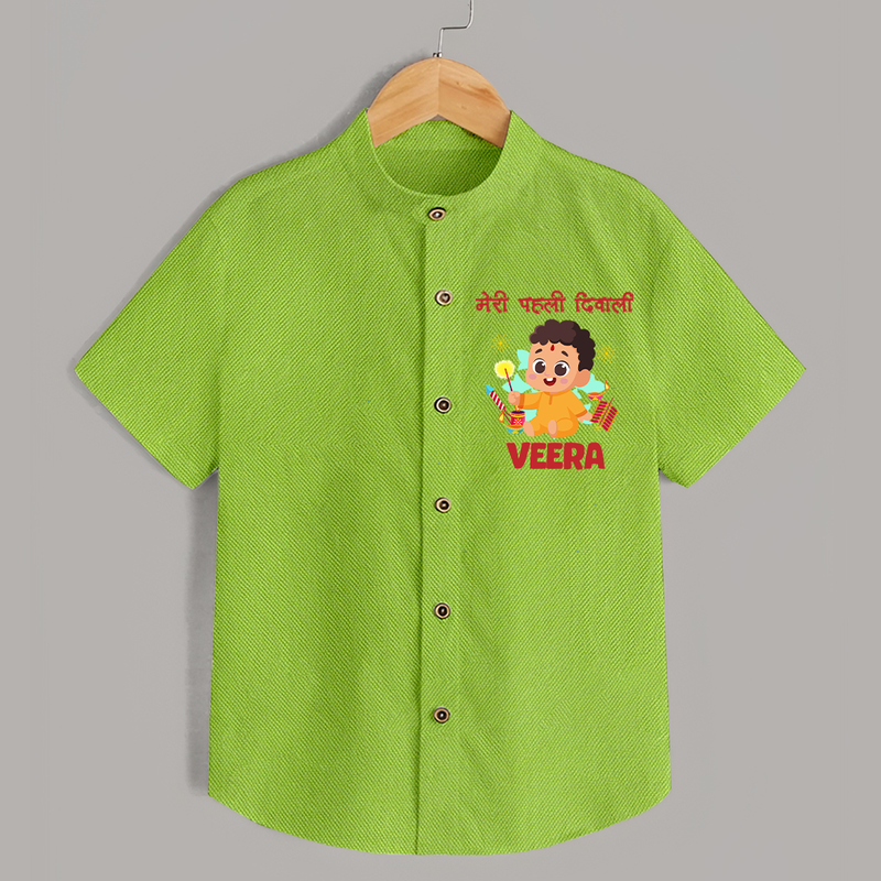 Chota Pattaka My First Diwali Shirt | Custom Baby Shirt for Little Firecracker - LIME GREEN - 0 - 6 Months Old (Chest 23")