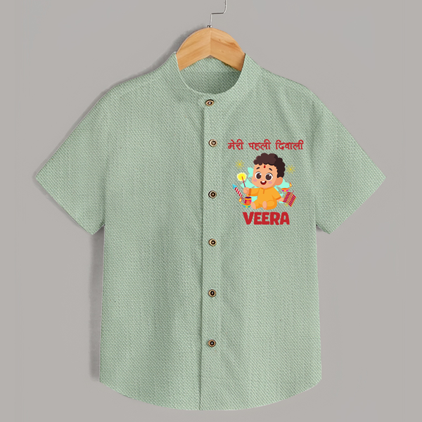 Chota Pattaka My First Diwali Shirt | Custom Baby Shirt for Little Firecracker - MINT GREEN - 0 - 6 Months Old (Chest 23")