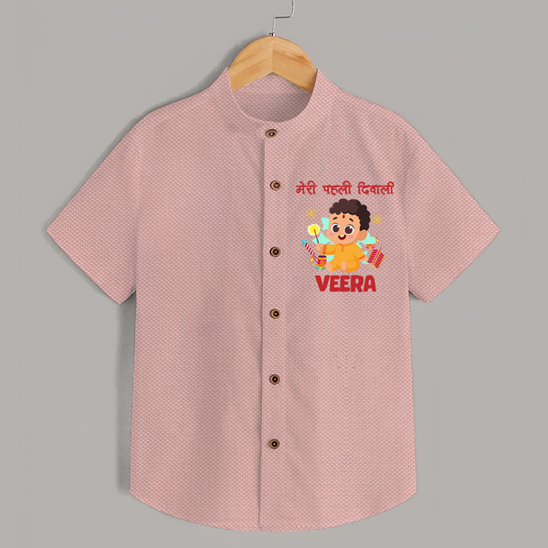Chota Pattaka My First Diwali Shirt | Custom Baby Shirt for Little Firecracker - PEACH - 0 - 6 Months Old (Chest 23")