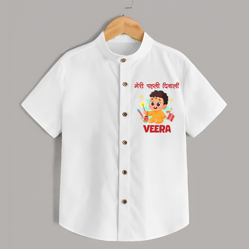 Chota Pattaka My First Diwali Shirt | Custom Baby Shirt for Little Firecracker - WHITE - 0 - 6 Months Old (Chest 23")