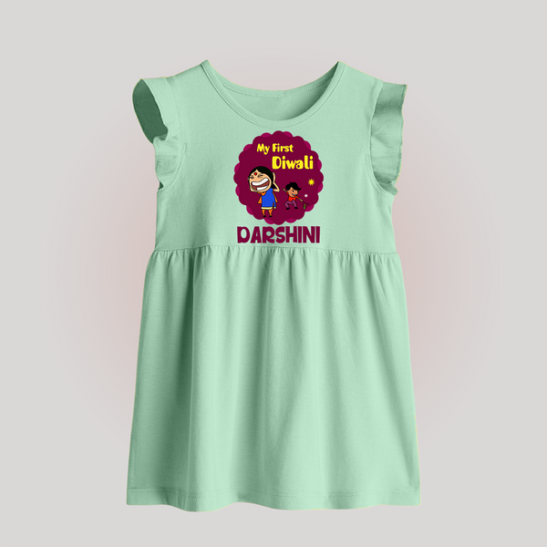 My First Diwali Sparkle Baby Frock - MINT GREEN - 0 - 3 Months Old (Chest 17")