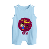 My First Diwali Sparkle Button Romper - BABY BLUE - New Born (Chest 18")