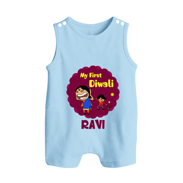 My First Diwali Sparkle Button Romper - BABY BLUE - New Born (Chest 18")