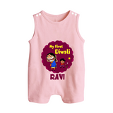My First Diwali Sparkle Button Romper - BABY PINK - New Born (Chest 18")