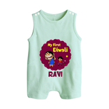 My First Diwali Sparkle Button Romper - MINT GREEN - New Born (Chest 18")