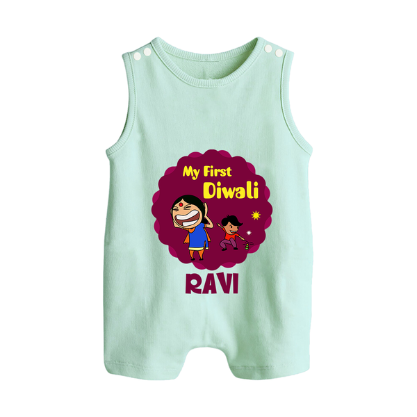 My First Diwali Sparkle Button Romper - MINT GREEN - New Born (Chest 18")
