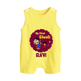 My First Diwali Sparkle Button Romper - PASTEL YELLOW - New Born (Chest 18")