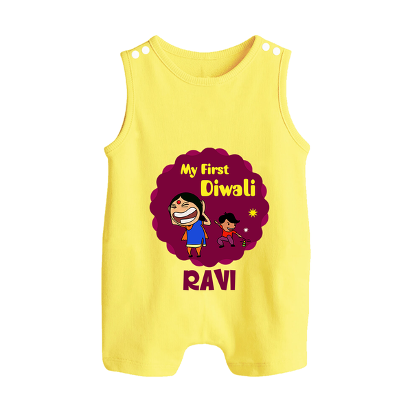 My First Diwali Sparkle Button Romper - PASTEL YELLOW - New Born (Chest 18")