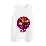 My First Diwali Sparkle Button Romper - WHITE - New Born (Chest 18")