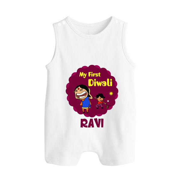 My First Diwali Sparkle Button Romper - WHITE - New Born (Chest 18")
