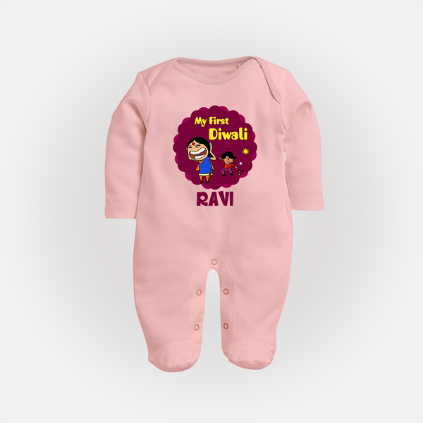 My First Diwali Sparkle Full Body Suit - BABY PINK - New Born (Chest 7.5")
