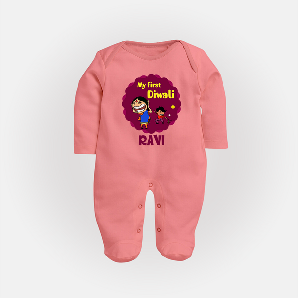 My First Diwali Sparkle Full Body Suit - PEACH - New Born (Chest 7.5")