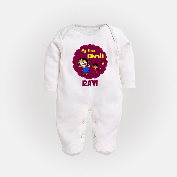 My First Diwali Sparkle Full Body Suit - WHITE - New Born (Chest 7.5")