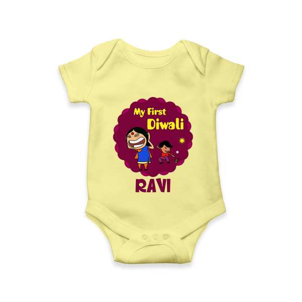 My First Diwali Sparkle Romper - PASTEL YELLOW - New Born (Chest 14")