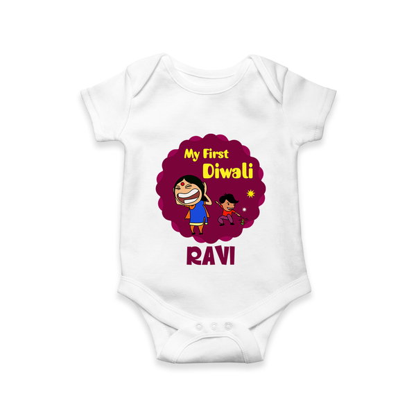 My First Diwali Sparkle Romper - WHITE - New Born (Chest 14")