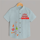 Little Cracker Shirt | Personalized Kids Shirt for Diwali Celebration - ARCTIC BLUE - 0 - 6 Months Old (Chest 23")