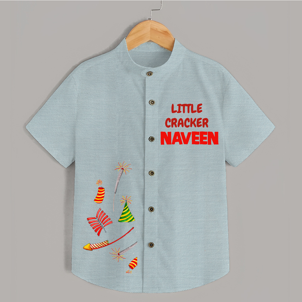 Little Cracker Shirt | Personalized Kids Shirt for Diwali Celebration - ARCTIC BLUE - 0 - 6 Months Old (Chest 23")