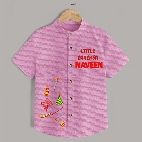 Little Cracker Shirt | Personalized Kids Shirt for Diwali Celebration - BABY PINK - 0 - 6 Months Old (Chest 23")