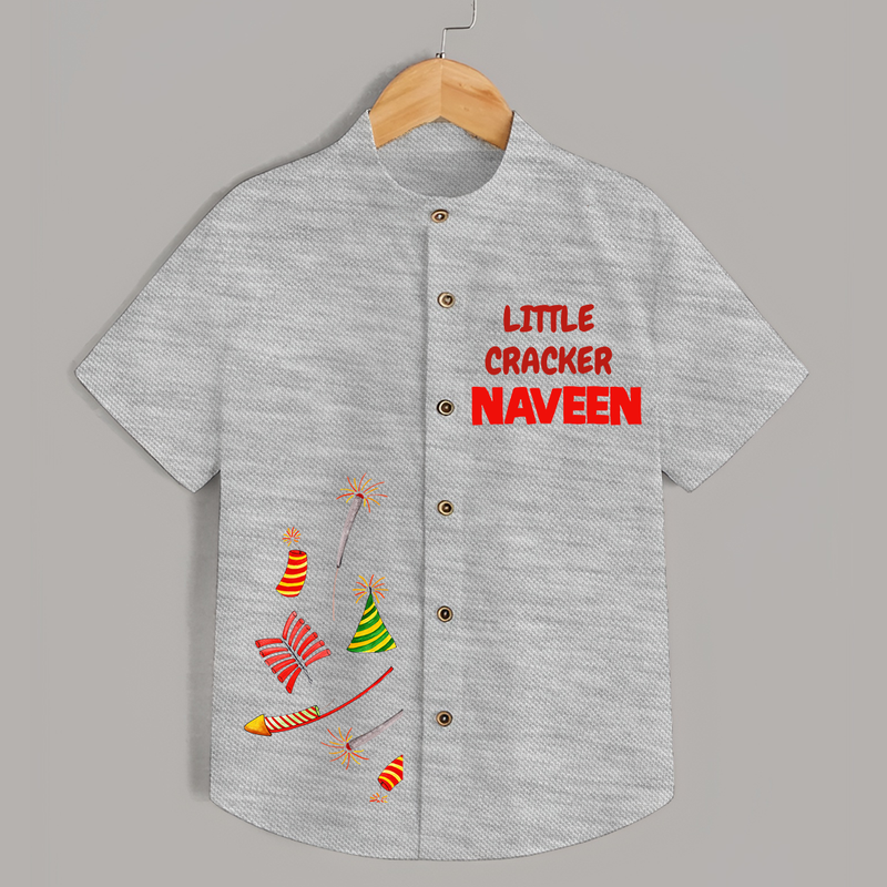 Little Cracker Shirt | Personalized Kids Shirt for Diwali Celebration - GREY - 0 - 6 Months Old (Chest 23")