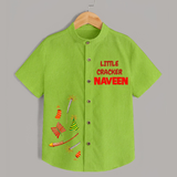 Little Cracker Shirt | Personalized Kids Shirt for Diwali Celebration - LIME GREEN - 0 - 6 Months Old (Chest 23")